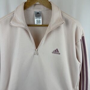 Adidas Woman's M Pullover Fleece Athletic Sweater 1/4 Zip‎ Light Pink Logo